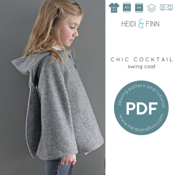 Cappotto da cocktail chic, modello pdf di cappotto da altalena, modello di cucito per cappotto da vacanza, modello di cappotto fantasia, modello di cappotto da altalena, modello di cappotto da bambino