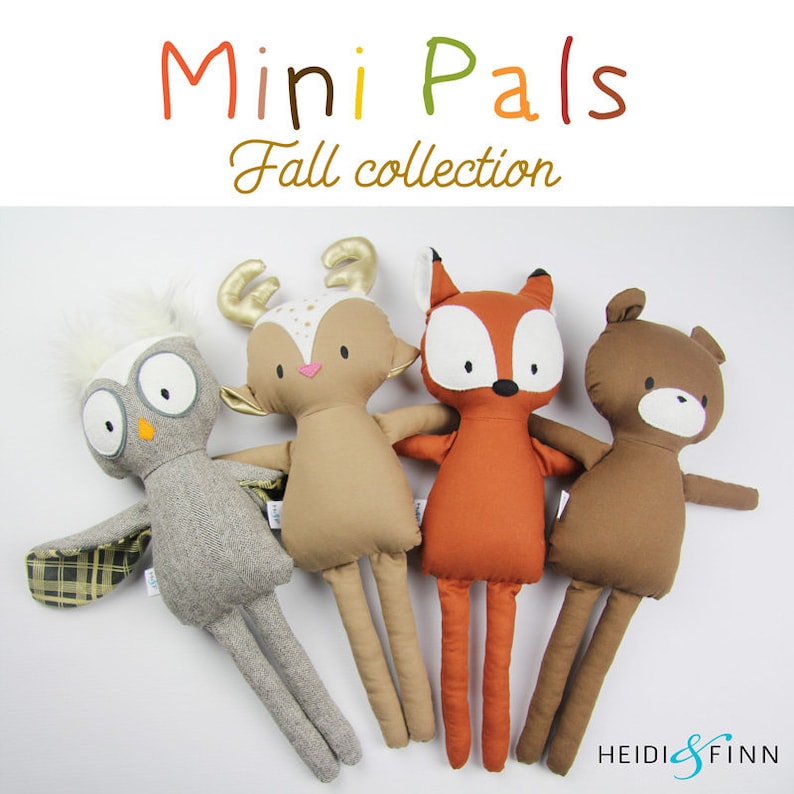 Mini Pals Fall collection rag doll animal sewing pattern toy Etsy