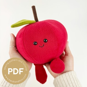 Apple sewing pattern, Apple fruit plush toy, apple plush, fruit sewing pattern, plush fruit, faux food, play food, felt fruit, plush apple