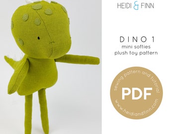 Naaipatroon van dinosauruspop, patroon Mini Dino 1, naaipatroon van Dino, pdf-patroon van dinosaurus, pluche dinosaurus, naai-instructies voor pop