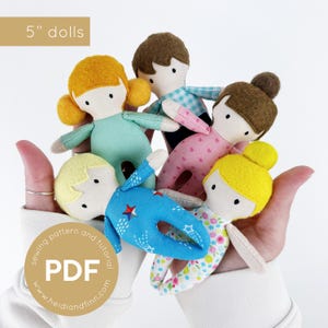 Mini doll pattern, pocket pals, toy doll, doll ornament, 5 inch doll, dollhouse sewing pattern, dollhouse doll, tiny doll sewing pattern