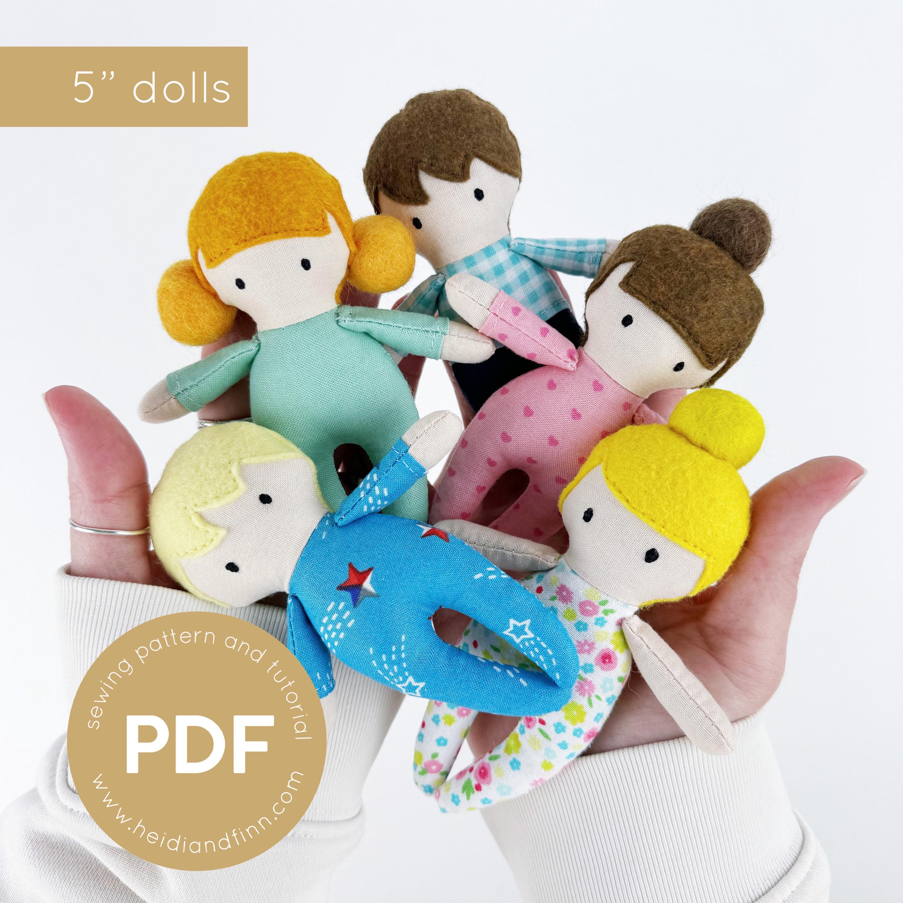 Mini doll pattern, pocket pals, toy doll, doll ornament, 5 inch doll, dollhouse sewing pattern, dollhouse doll, tiny doll sewing pattern
