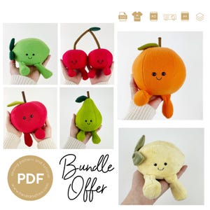 BUNDLE, Fruit sewing pattern, Pear fruit plush toy, Apple plush, fruit sewing pattern, plush cherry, play food, felt fruit, fabric food