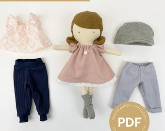 Mini Pals DRESS UP Set #1, Stoffpuppe, Schnittmuster, Kleidungsmuster, Stofftier, Puppenkleidung, Stoffpuppe Kleid, Hosenschnittmuster, Socken, Mütze