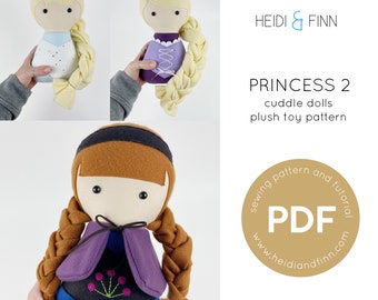 Princess doll pattern, cuddle doll pattern, sewing pattern, soft doll pattern, pdf sewing pattern, toy pattern, plush doll pattern, doll pdf