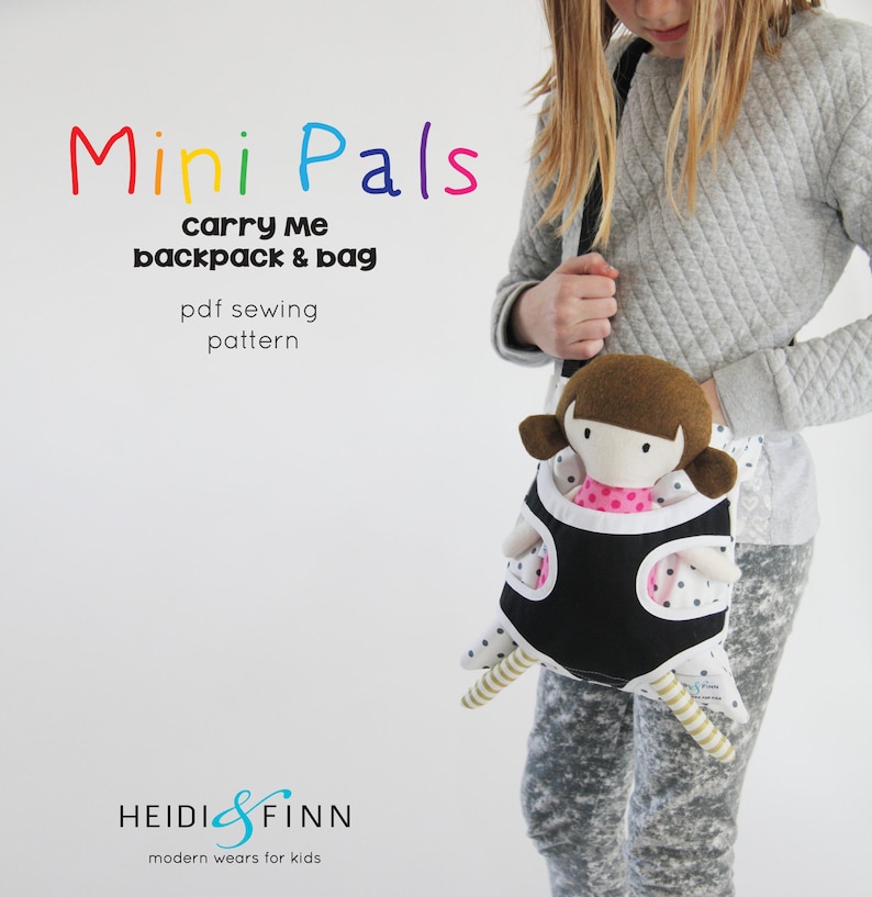 Mini Pals Carry me backpack, backpack sewing pattern, messesnger bag sewing pattern, doll carrier sewing pattern, doll pdf sewing pattern image 3