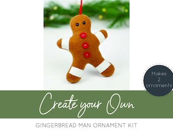 gingerbread man sewing pattern and kit, FULL sewing kit, make your own ornament, christmas ornament craft kit, DIY gingerbread man craft