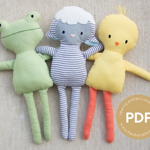 Spring doll sewing pattern, Mini Pals dolls, Bunny sewing pattern, Frog doll pattern, Sheep doll pattern, Chick doll sewing pattern, pdf