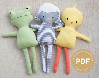 Spring doll sewing pattern, Mini Pals dolls, Bunny sewing pattern, Frog doll pattern, Sheep doll pattern, Chick doll sewing pattern, pdf