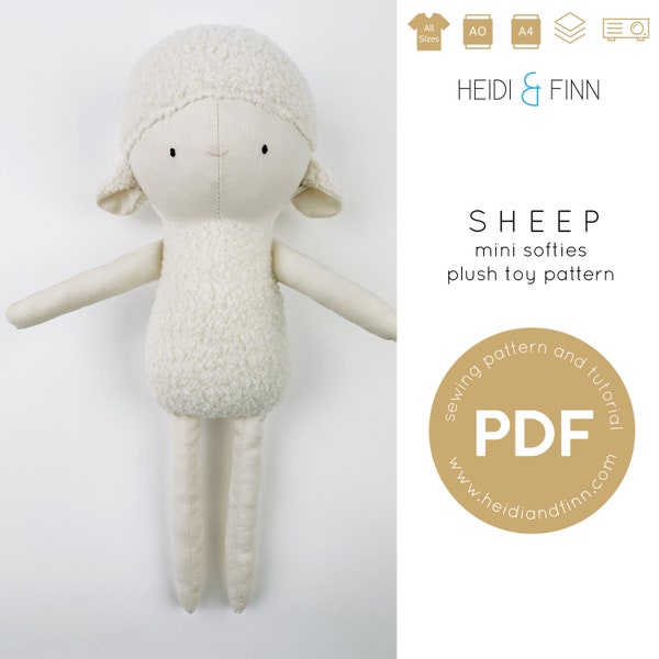 Sheep doll sewing pattern, Mini Softie pattern, lamb sewing pattern, sheep pdf pattern, plush doll pdf, lamb doll, easy to sew sheep doll