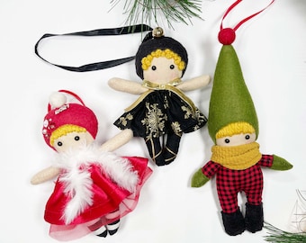 NEW Mini Pals Holiday Ornaments collection HOLIDAY dolls rag doll sewing pattern toy felt girl boy winter softie stuffed doll christmas