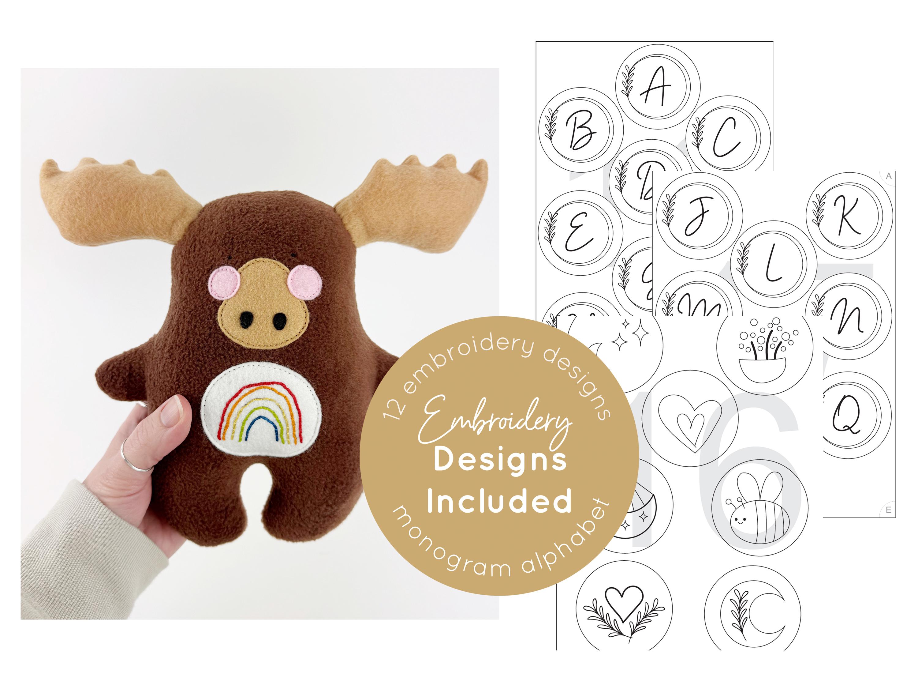 Boho Moose Plush Toy Sewing Pattern: Embroidered Animal (PDF