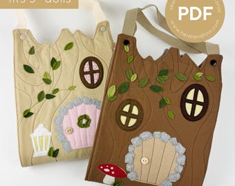 Fairy Dollhouse, portable dollhouse, fabric dollhouse, soft dollhouse sewing pattern, dollhouse sewing pattern, mini fairy doll carrier