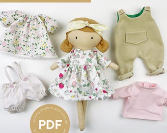 Mini Pals Dress up Set 7, Sonntagskleid, Puppenkleidung Schnittmuster, Puppenschnittmuster, Puppenhose Schnittmuster, Puppenkleid Schnittmuster, Hut Puppe pdf