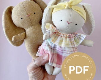 baby bunny doll sewing pattern, toy pdf sewing pattern, tiny doll sewing pattern, easy sew pattern, spring bunny, rabbit doll pdf pattern