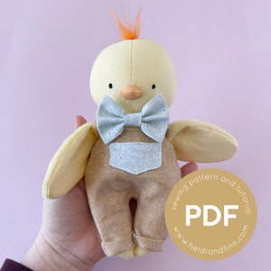 baby chick doll sewing pattern, toy pdf sewing pattern, tiny doll sewing pattern, easy sew pattern, spring chick, chicken doll pdf pattern image 1