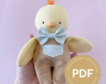 baby chick doll sewing pattern, toy pdf sewing pattern, tiny doll sewing pattern, easy sew pattern, spring chick, chicken doll pdf pattern