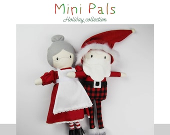 Mini Pals Holiday collection SANTA  rag doll sewing pattern toy  santa mrs.claus kris kringle softie stuffed doll christmas