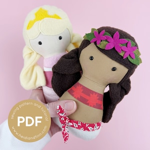 MINI cuddle dolls, princess doll pattern, doll sewing pattern, soft doll pattern, pdf sewing pattern, toy doll pattern, plush doll set 4
