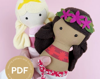 MINI cuddle dolls, princess doll pattern, doll sewing pattern, soft doll pattern, pdf sewing pattern, toy doll pattern, plush doll set 4