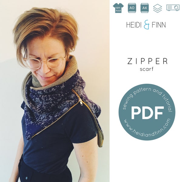 Zipper wrap scarf, scarf sewing pattern, triangle wrap, scarf pdf pattern, how to sew, zipper wrap,  Infinity hood,  shawl pattern, cowl pdf
