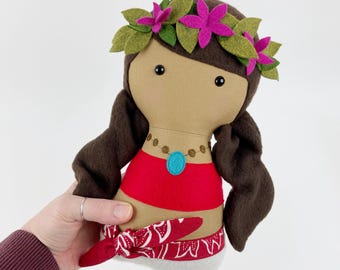 Muñeca de peluche hecha a mano, regalo LISTO PARA ENVIAR, muñeca moana, regalo para niño, muñeca de niña de peluche, muñeca princesa, muñeca de trapo de peluche, regalo para amante de la princesa