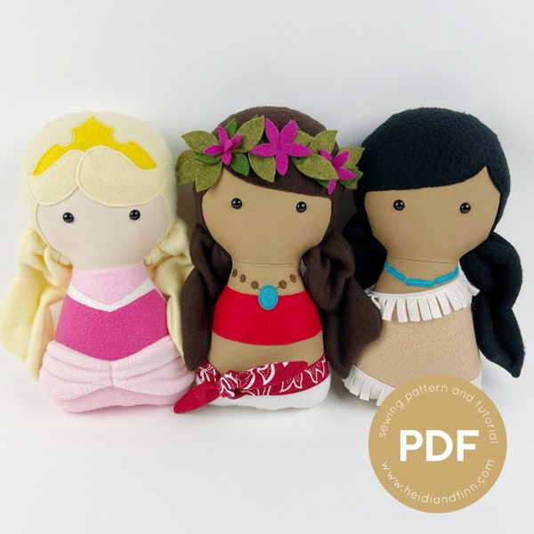 Princess doll pattern, cuddle doll pattern, sewing pattern, soft doll pattern, pdf sewing pattern, toy pattern, plush doll sewing pattern