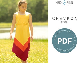 Chevron Dress sewing pattern, pdf pattern tutorial, PDF sewing, 12m-12y, easy sew, long tank, dress pattern, tunic pattern, summer dress pdf