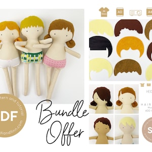 Mini Pals BUNDLE soft doll sewing pattern, doll sewing pattern, toy pdf sewing pattern, plush doll sewing pattern, boy doll, girl doll, SVG