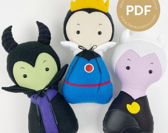 Villains doll pattern, cuddle doll pattern, sewing pattern, soft doll pattern, pdf sewing pattern, toy pattern, plush doll sewing pattern