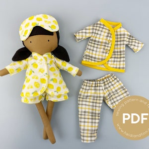 Mini Pals Dress up set #5 SWEET DREAMS, doll pajama sewing pattern, doll clothing pattern, doll pj's, doll pyjamas, wardrobe sewing pattern
