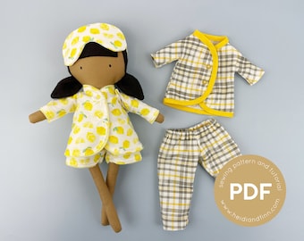 Mini Pals Dress up set #5 SWEET DREAMS, doll pajama sewing pattern, doll clothing pattern, doll pj's, doll pyjamas, wardrobe sewing pattern