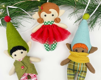 Mini Pals Holiday Ornament, ELVES ornament, elf mini doll sewing pattern, elf toy pattern, elf sewing pattern, mini doll, elf ornament pdf