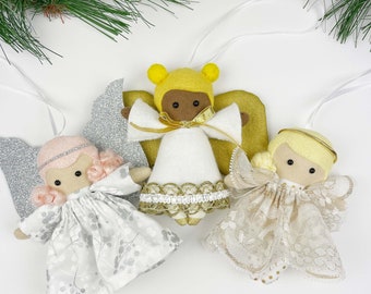 Mini Pals, Holiday Ornaments, ANGEL doll sewing pattern, toy angel, felt tree ornament, stuffed doll christmas, angel ornament, felt angel