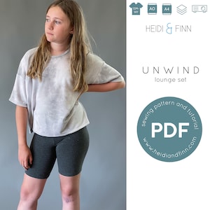 UNWIND lounge set, lounge set pdf pattern, oversized tee sewing pattern, bike shorts sewing pattern, pyjama pattern, pdf sewing pattern