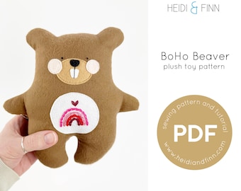 Boho Beaver Plush Toy Sewing Pattern: Embroidered Animal (PDF Pattern)