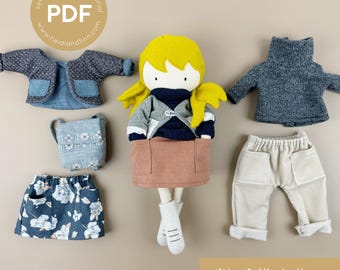 Mini Pals ドレスアップセット 13、HARVEST DAYS、人形用服の型紙、人形用縫製型紙、人形用ジャケットの型紙、人形用バックパック、人形用ワードローブ