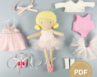 Mini Pals Dress up set 12, TINY DANCER, patrón de ropa para muñecas, patrón de costura para muñecas, patrón de ballet para muñecas, patrón de vestido para muñecas, armario para muñecas