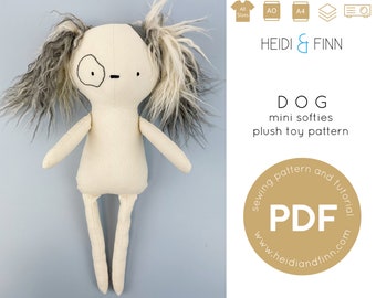 Dog doll sewing pattern, Mini Softie pattern, Doggy sewing pattern, Puppy pdf pattern, plush dog, Dog doll, easy to sew puppy doll