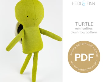 Wzór na lalkę ŻÓŁW, wzór na Mini Softie, wzór na żółwia, wzór na żółwia w formacie PDF, pluszowy żółw, lalka żółw, łatwa do szycia lalka