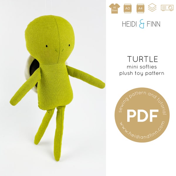 TURTLE doll sewing pattern, Mini Softie pattern, turtle sewing pattern, turtle pdf pattern, plush turtle, turtle doll, easy to sew doll