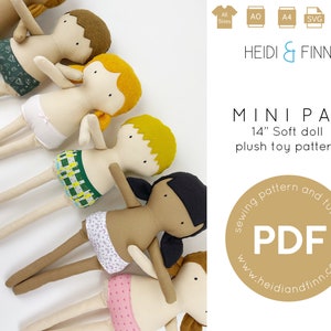 Mini Pals soft rag doll sewing pattern, doll sewing pattern, toy pdf sewing pattern, plush doll sewing pattern, boy doll, girl doll, PDF