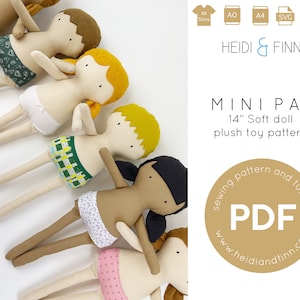 Mini Pals soft rag doll sewing pattern, doll sewing pattern, toy pdf sewing pattern, plush doll sewing pattern, boy doll, girl doll, PDF