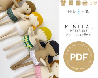 Mini Pals soft rag doll sewing pattern, doll sewing pattern, toy pdf sewing pattern, plush doll sewing pattern, boy doll, girl doll, PDF