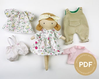 Mini Pals Dress up set 7, lo mejor del domingo, patrón de ropa para muñecas, patrón de costura para muñecas, patrón de pantalones para muñecas, patrón de vestido para muñecas, sombrero para muñecas pdf