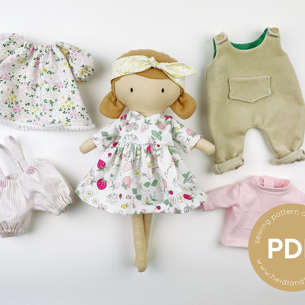 Mini Pals Dress up set 7, lo mejor del domingo, patrón de ropa para muñecas, patrón de costura para muñecas, patrón de pantalones para muñecas, patrón de vestido para muñecas, sombrero para muñecas pdf