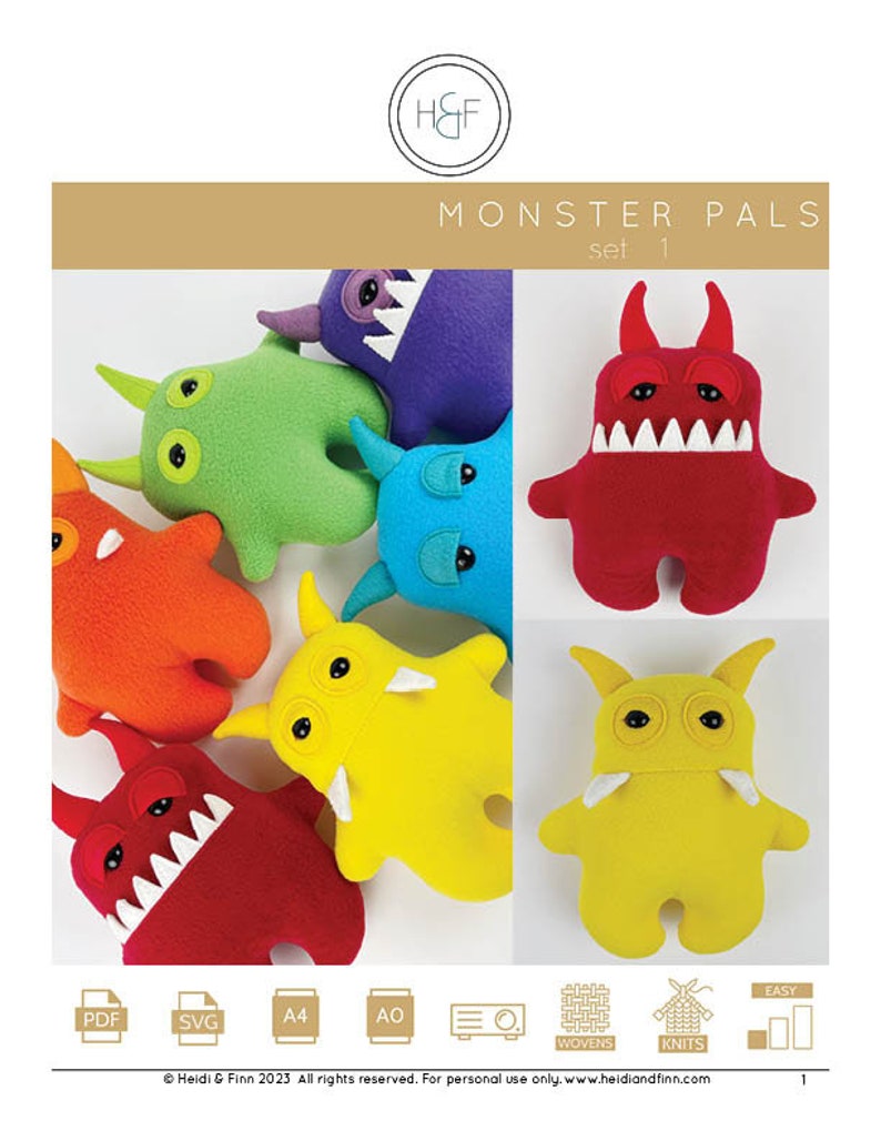 Monster Embroidery Pattern Monster Sewing Pattern, Monster Plush Toy, Mini Monster PDF Sewing ...