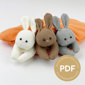 Bitty Bunnies sewing pattern, Bunny sewing pattern, tiny bunnies in carrot bag, pdf sewing pattern, easter bunny pattern, easter bunny pdf