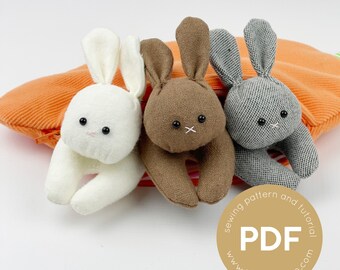 Bitty Bunnies sewing pattern, Bunny sewing pattern, tiny bunnies in carrot bag, pdf sewing pattern, easter bunny pattern, easter bunny pdf