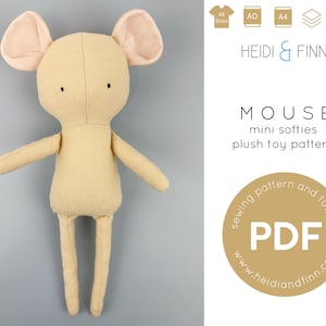 Mouse doll sewing pattern, Mini Softie pattern, Mouse sewing pattern, Mice pdf pattern, plush dog, Mouse doll, easy to sew Mouse doll
